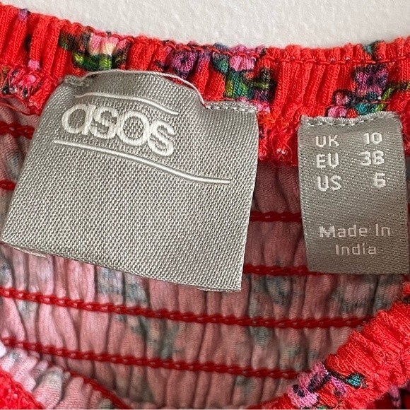 ASOS Shirred Red‎ Ditsy Floral Faux Wrap Dress Size 6 - Picture 5 of 8